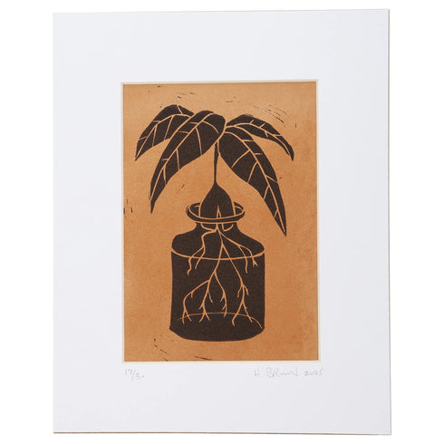 LINO CUT, AVOCADO SPROUT-BROWN