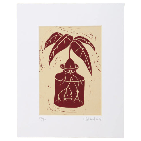 LINO CUT, AVOCADO SPROUT-BURNT SIENNA
