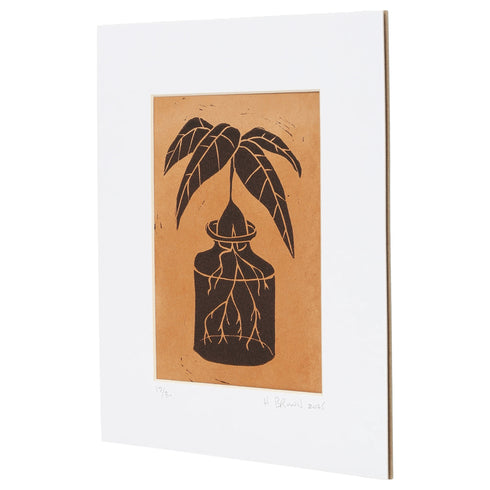 LINO CUT, AVOCADO SPROUT-BROWN