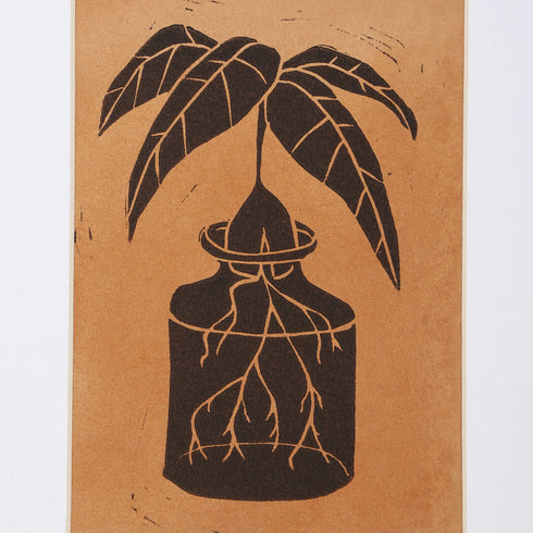 LINO CUT, AVOCADO SPROUT-BROWN